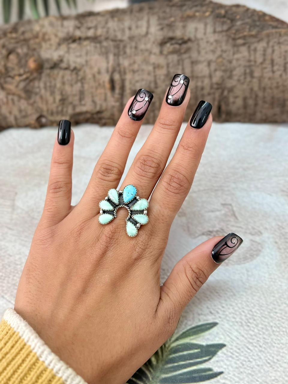 Handmade Sterling Silver White Water with Paloma Adjustable Ring "Signed Nizhoni"