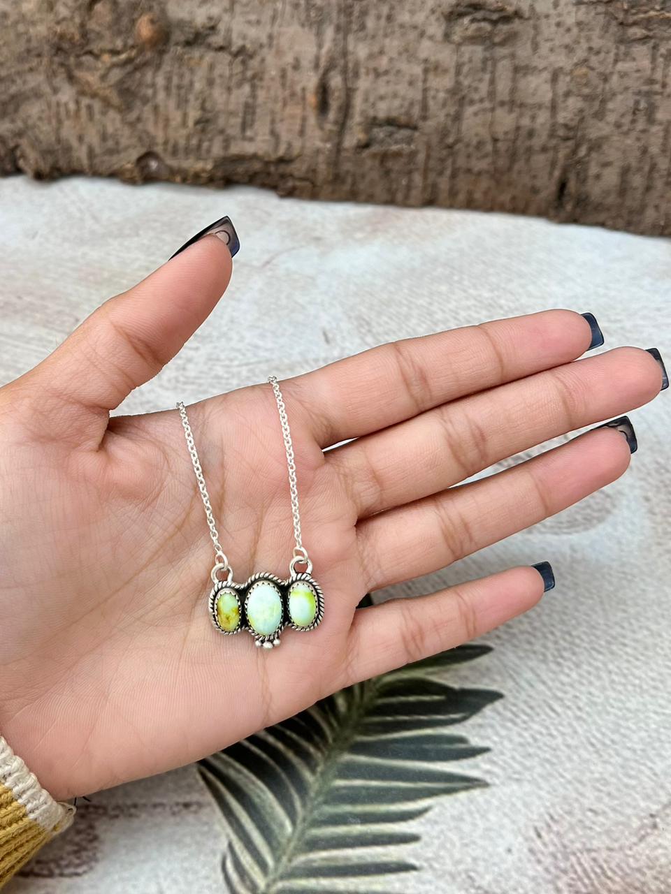 Handmade Sterling Silver Palomino Turquoise Necklace "Signed Nizhoni"