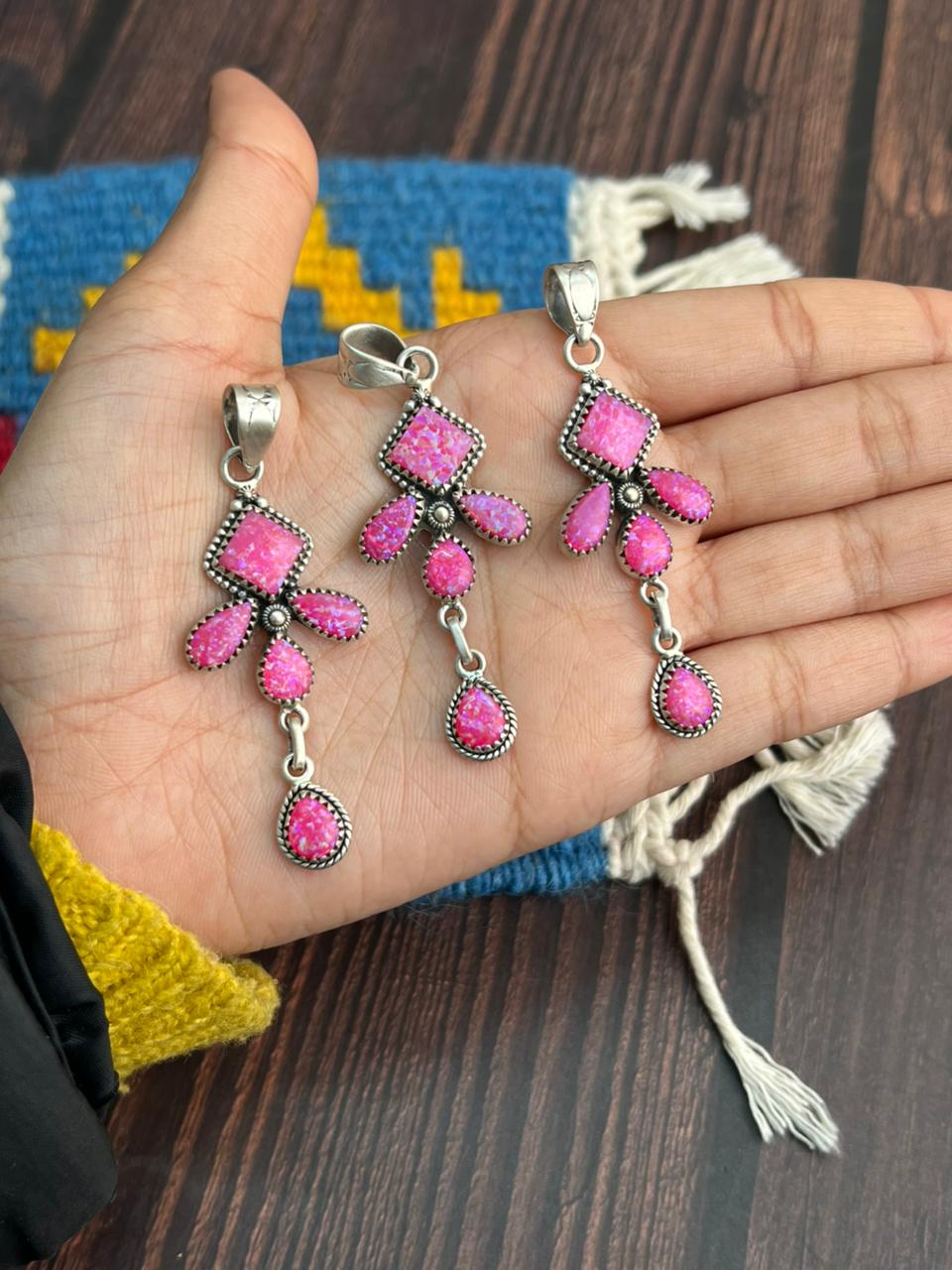 "Heart Collection" Handmade Sterling Silver Hot Pink Pendant "Signed Nizhoni"