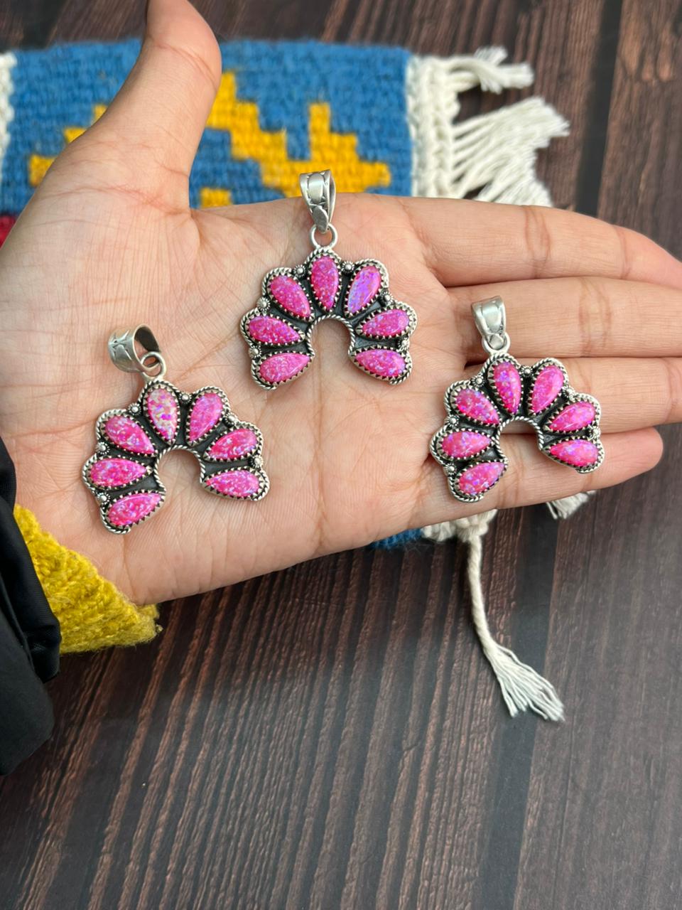 "Heart Collection" Handmade Sterling Silver Hot Pink Pendant "Signed Nizhoni"