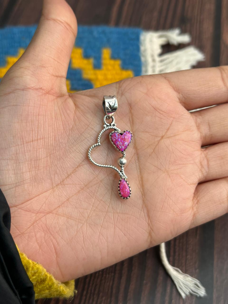 "Heart Collection" Handmade Sterling Silver Hot Pink Pendant "Signed Nizhoni"