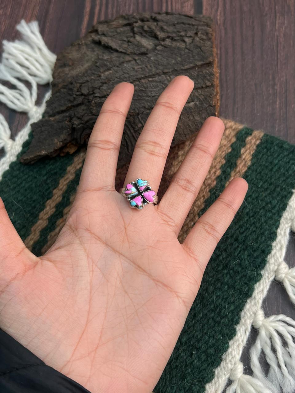 "Heart Collection" Handmade Sterling Silver Cotton Candy Adjustable Ring "Signed Nizhoni"