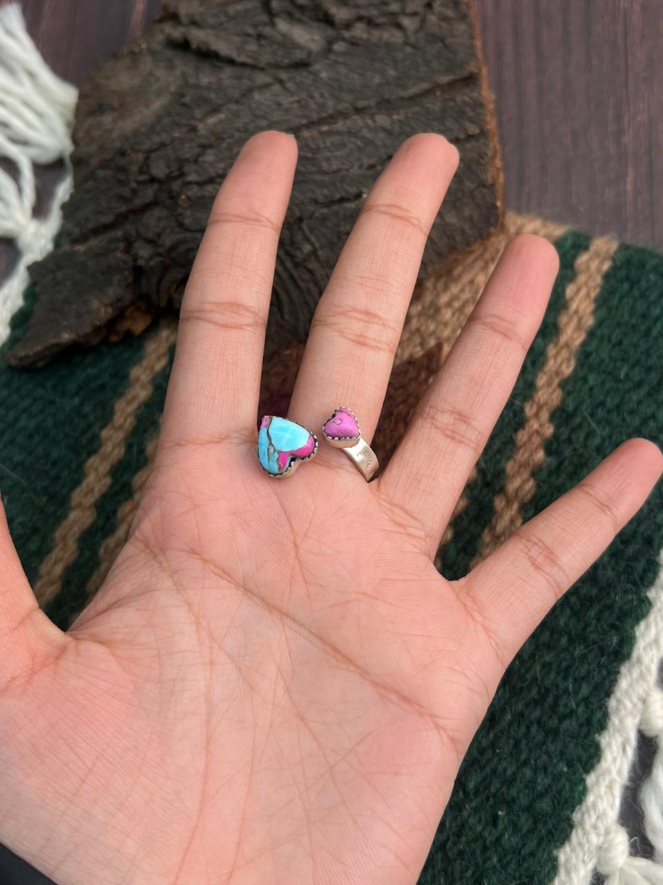 "Heart Collection" Handmade Sterling Silver Cotton Candy Adjustable Ring "Signed Nizhoni"