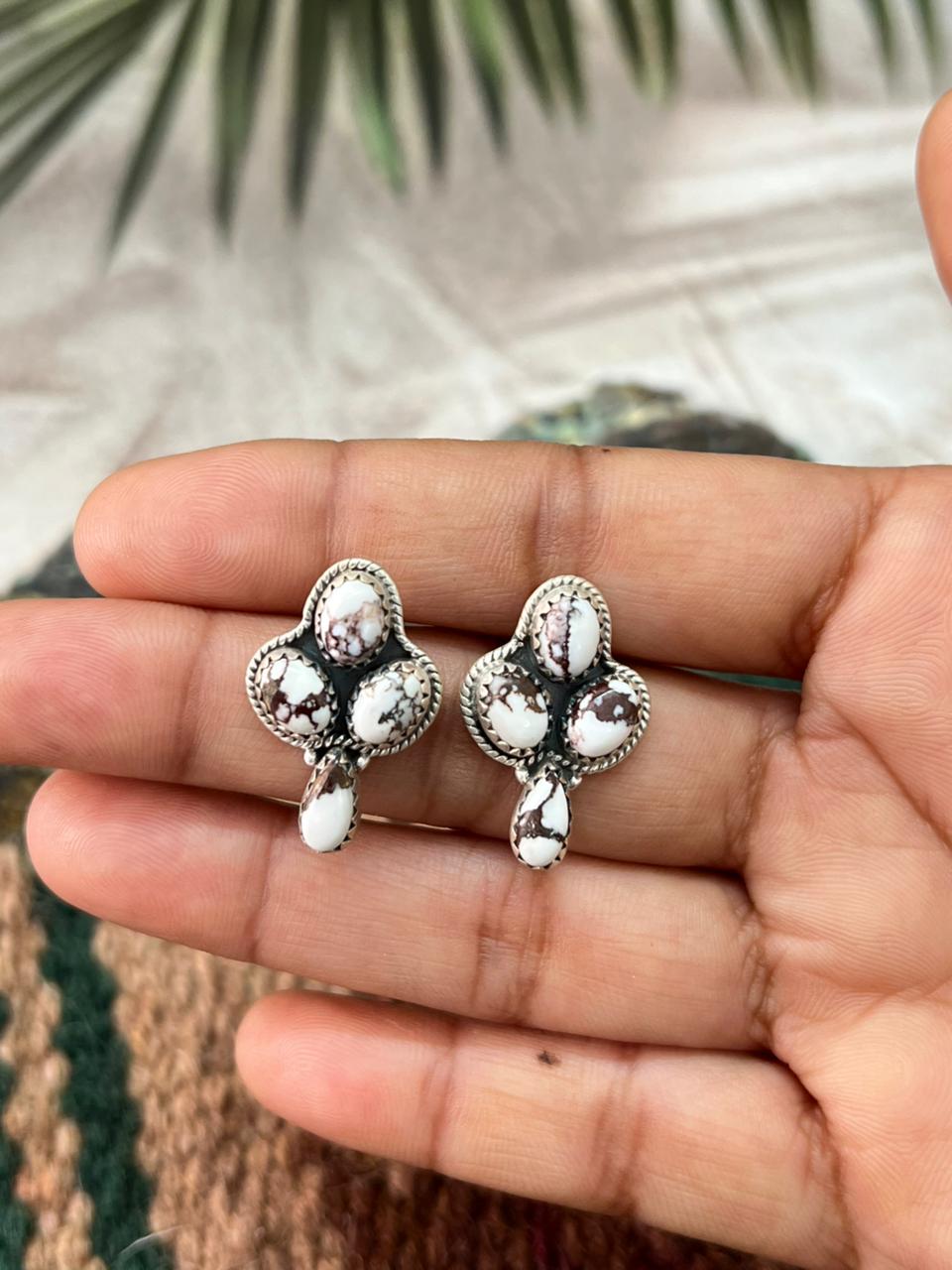 Handmade Sterling Silver Wildhorse Magnesite Post Studs Earrings "Signed Nizhoni"
