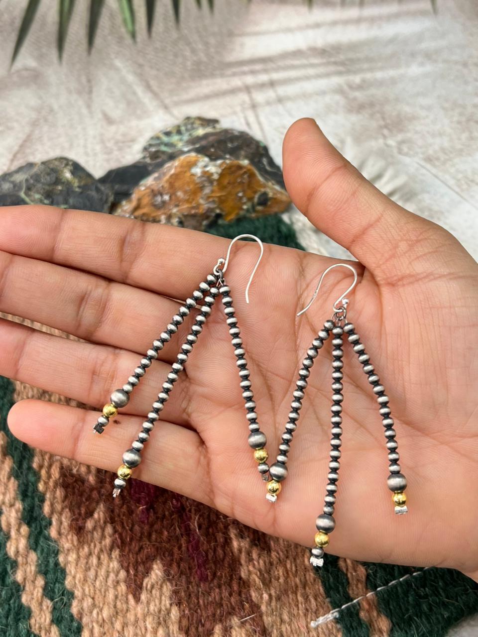 Handmade Sterling Silver Beaded Hook Dangle Earrings