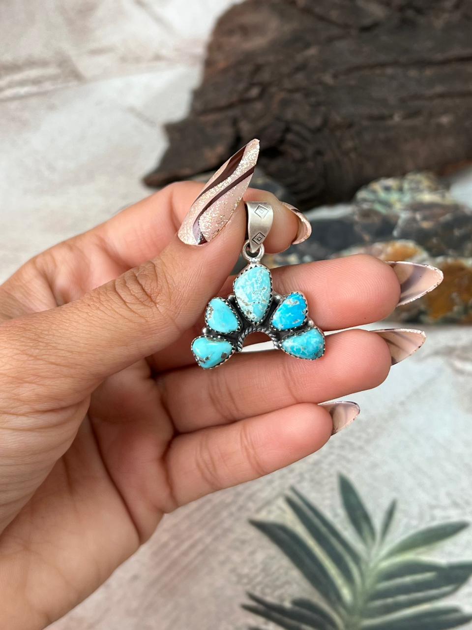 Handmade Sterling Silver White Water Turquoise Pendant "Signed Nizhoni"