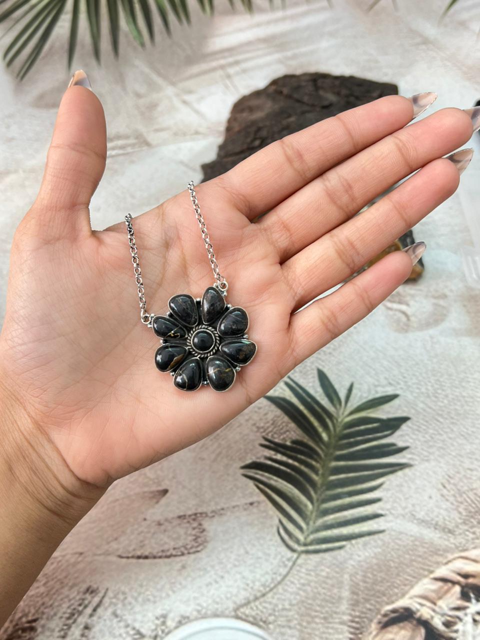 Handmade Sterling Silver Blackjack Turquoise Necklace "Signed Nizhoni"