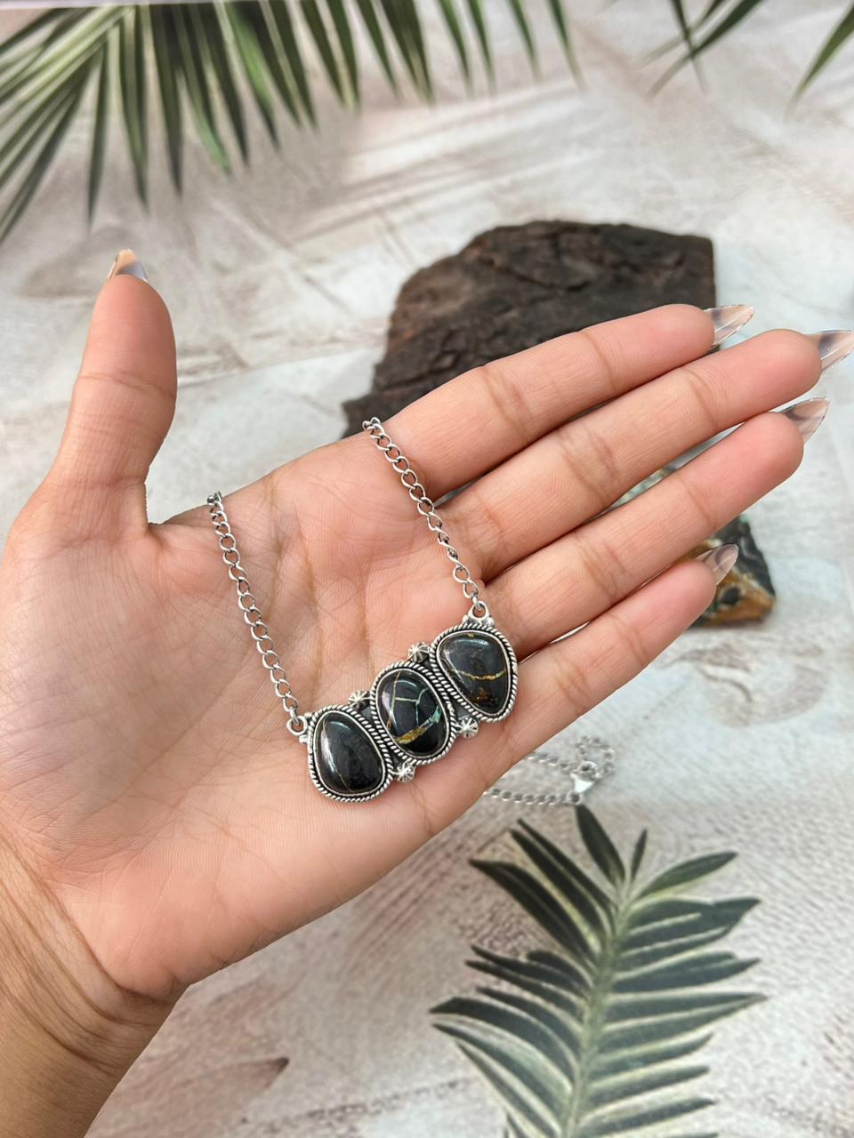 Handmade Sterling Silver Blackjack Turquoise Necklace "Signed Nizhoni"