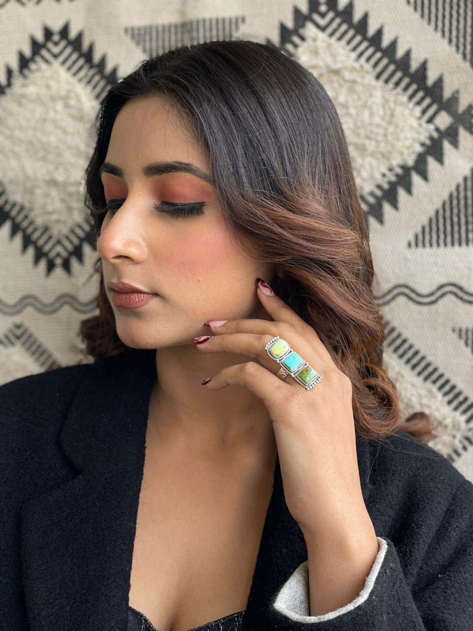 Handmade Sterling Silver Palomino with White Water, Sonoran Adjustable Ring " Signed Nizhoni"