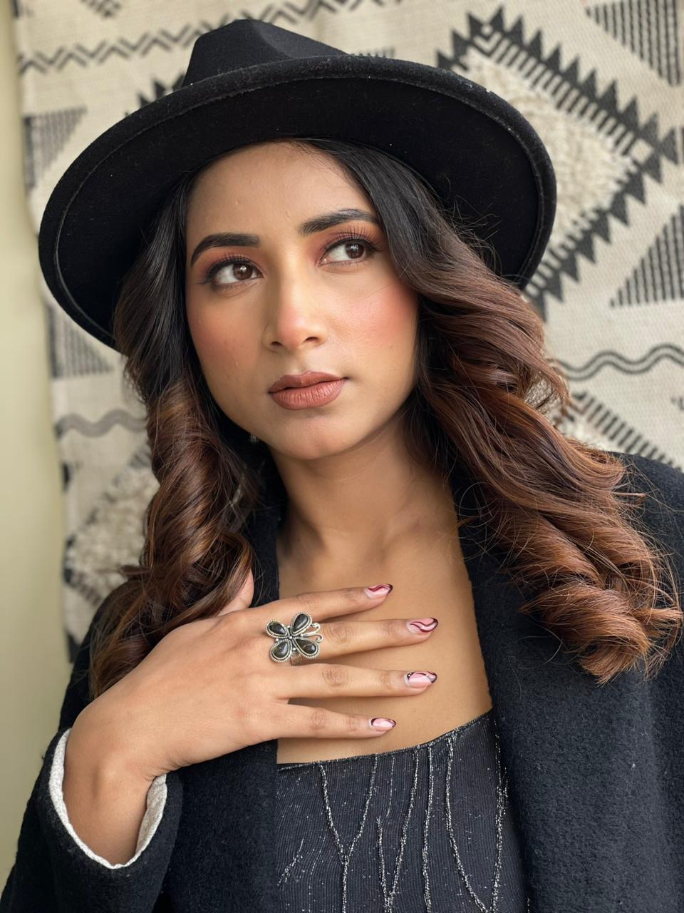 Handmade Sterling Silver Blackjack Turquoise Butterfly Adjustable Ring " Signed Nizhoni"