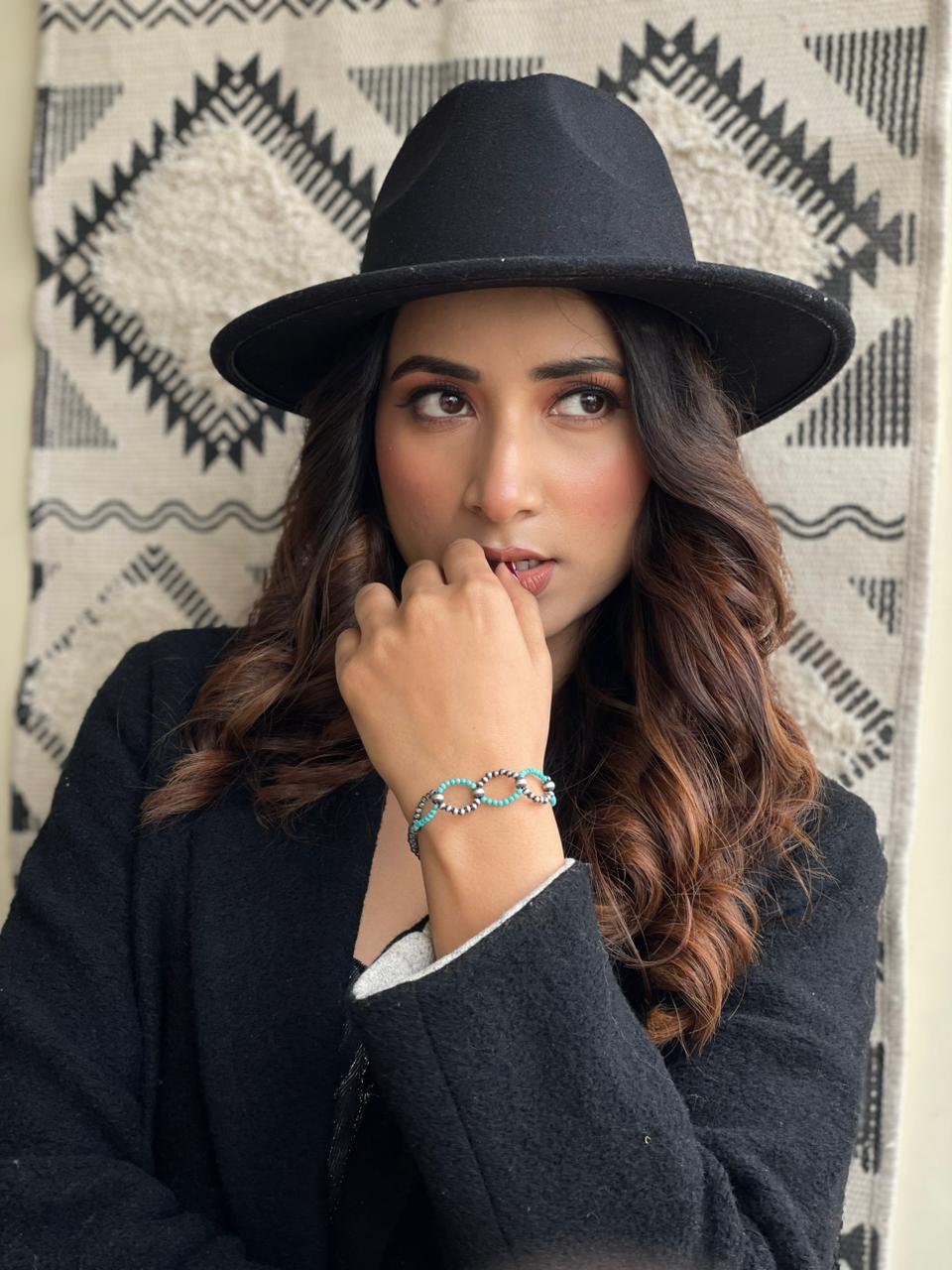 Handmade Sterling Silver Beaded Kingman Turquoise Bracelet