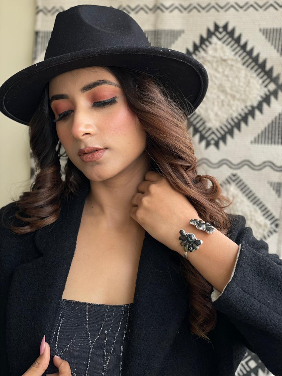 Handmade Sterling Silver Blackjack Turquoise Cuff Bracelet "Signed Nizhoni"