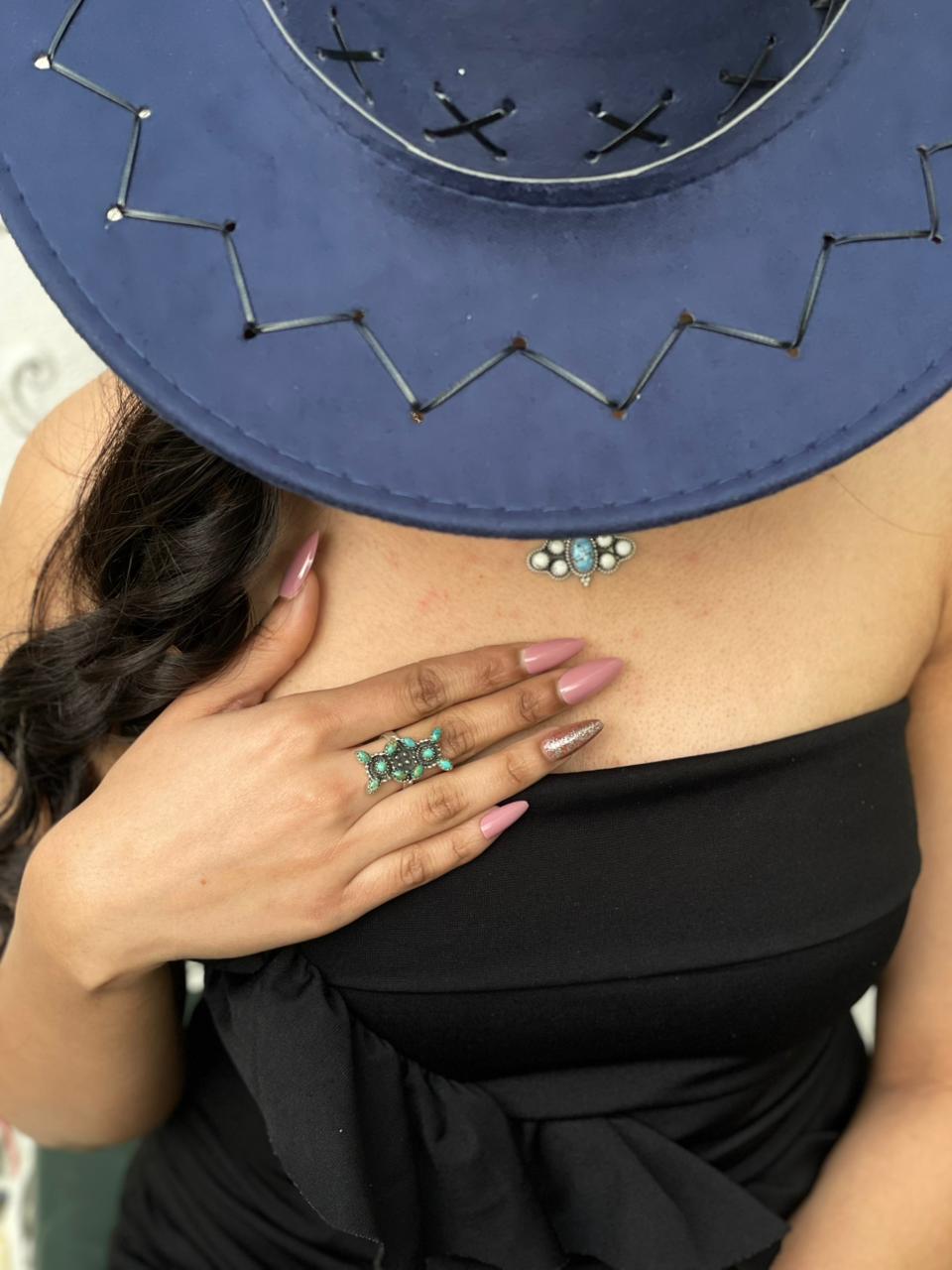 Handmade Sterling Silver Kingman Turquoise Adjustable Ring "Signed Nizhoni"