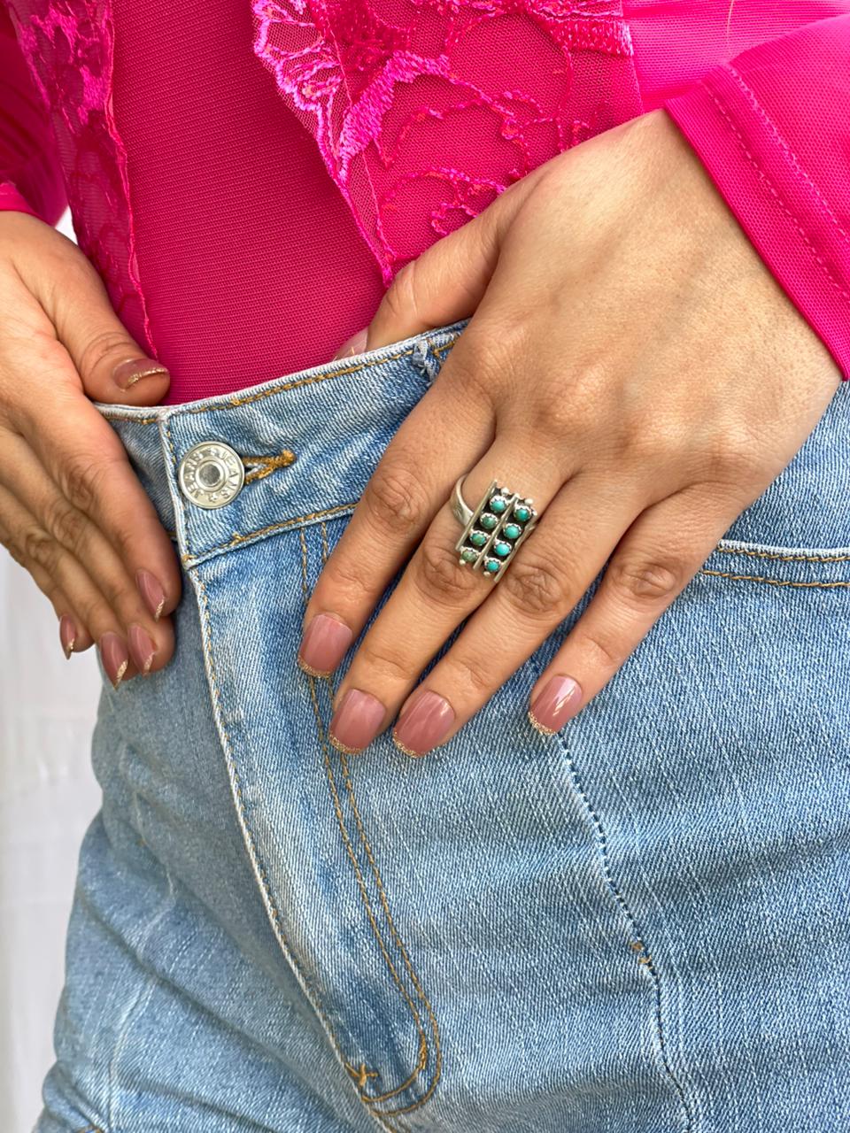 Handmade Sterling Silver Kingman Turquoise Adjustable Ring "Signed Nizhoni"