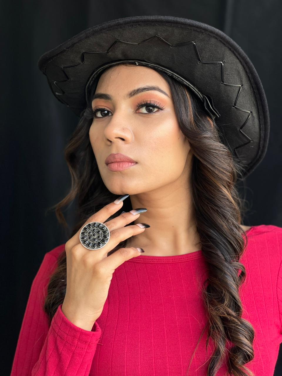 Handmade Sterling Silver Black Onyx Adjustable Ring "Signed Nizhoni"