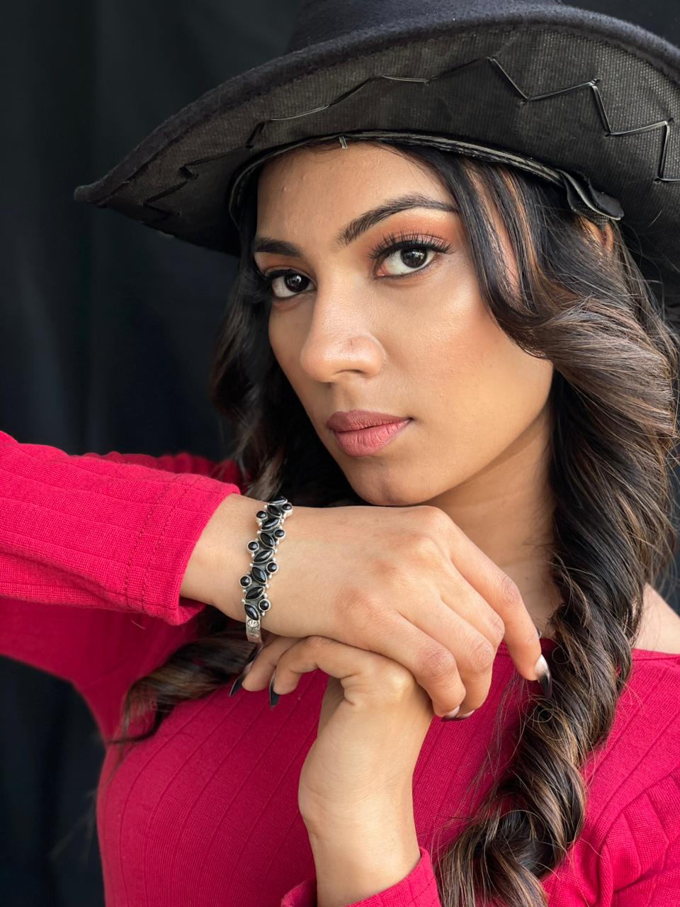 Handmade Sterling Silver Black Onyx Cuff Bracelet "Signed Nizhoni"