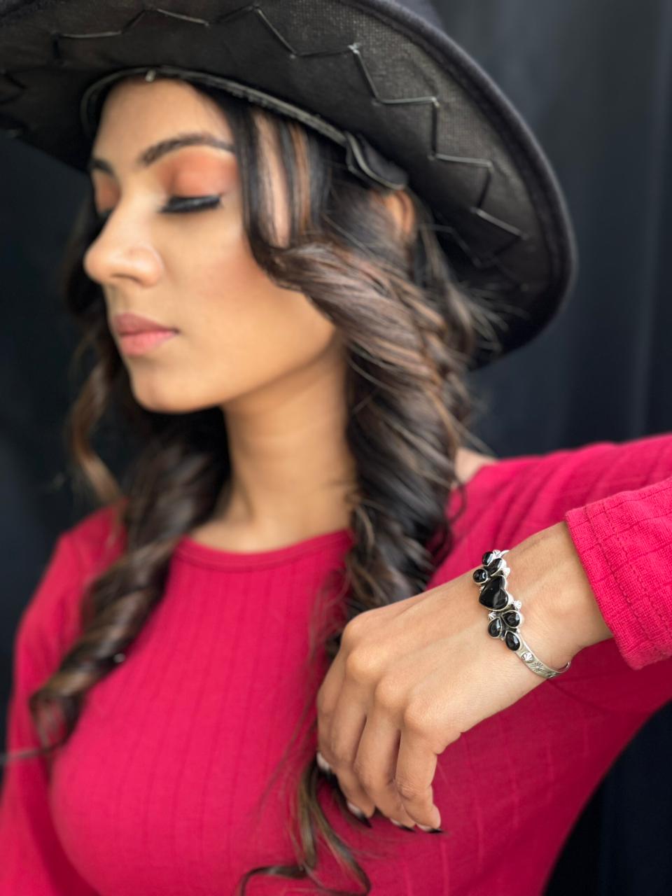 Handmade Sterling Silver Black Onyx Cuff Bracelet "Signed Nizhoni"