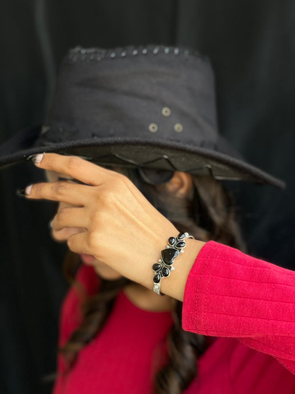 Handmade Sterling Silver Black Onyx Cuff Bracelet "Signed Nizhoni"