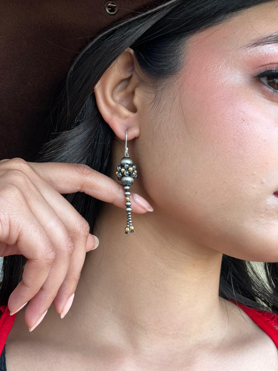 Handmade Sterling Silver with Golden Beads Hook Earrings