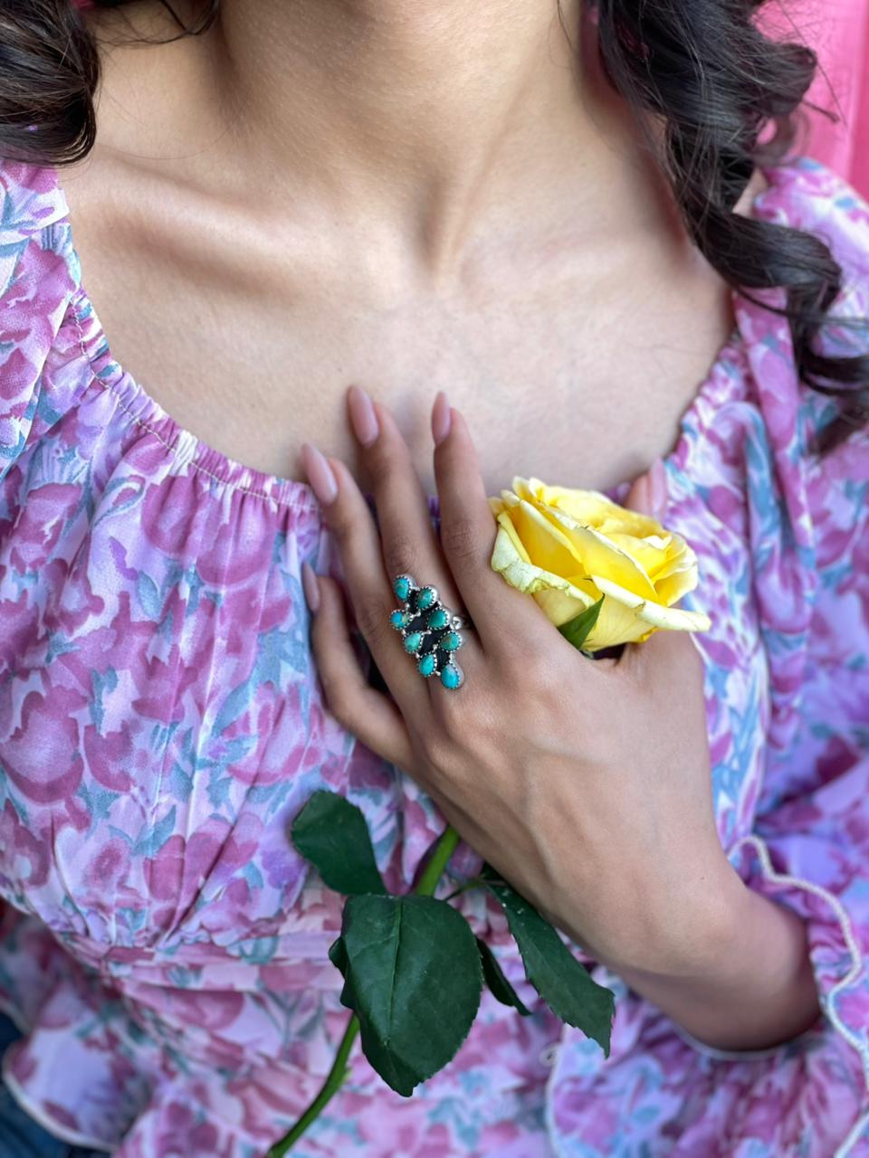 Handmade Sterling Silver Kingman Turquoise Adjustable Ring "Signed Nizhoni"