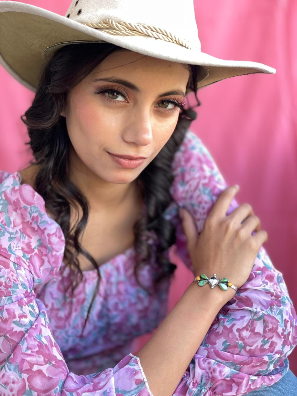 Handmade Sterling Silver Spring Collection: Bumblebee with Sonoran and White Buffalo Bracelet "Signed Nizhoni"