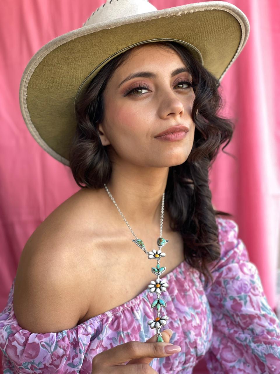 Handmade Sterling Silver Spring Collection: White Buffalo with Bumblebee & Sonoran Mountain Turquoise Necklace "Signed Nizhoni"