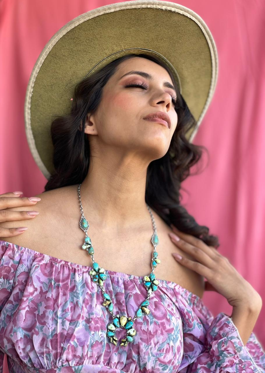 Handmade Sterling Silver Santa Maria with Palomino Turquoise Necklace "Signed Nizhoni"