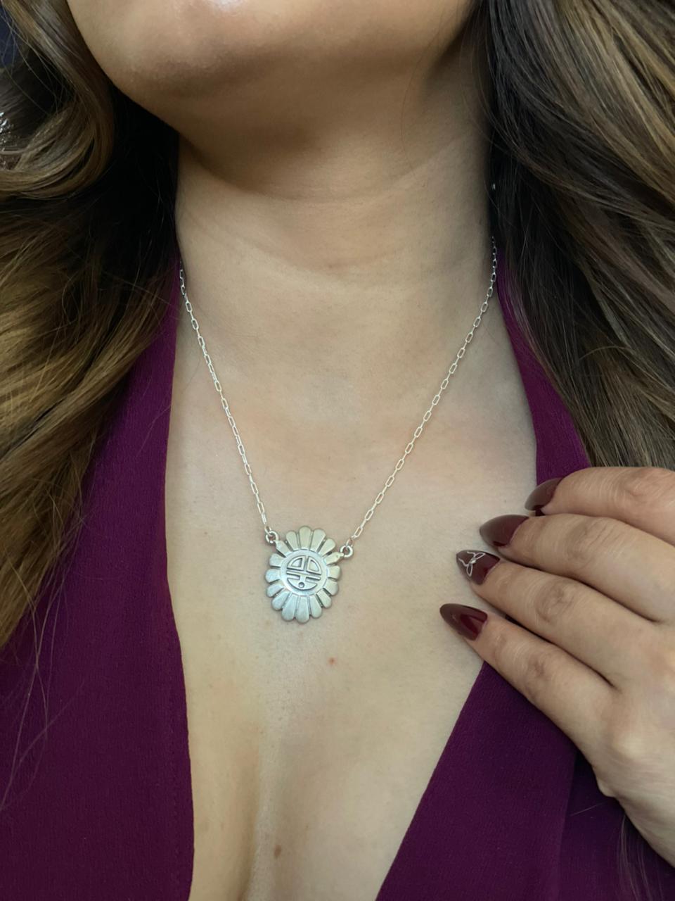 Handmade Sterling Silver Sunface Necklace "Signed Nizhoni"