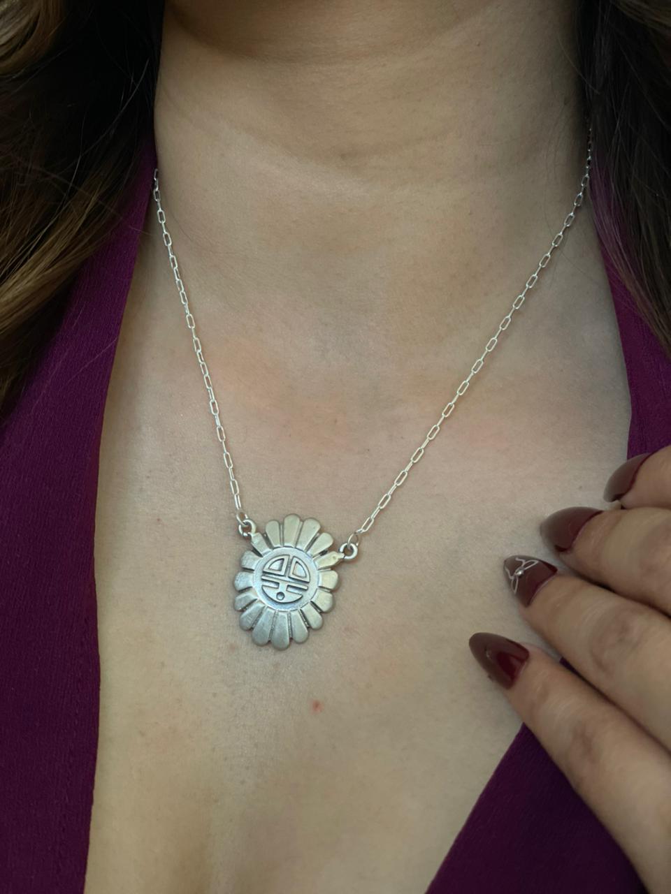 Handmade Sterling Silver Sunface Necklace "Signed Nizhoni"