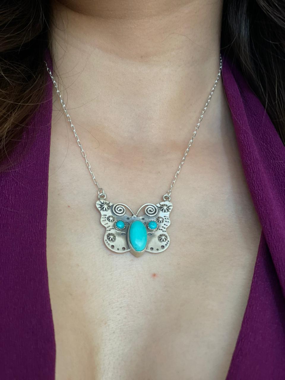 Handmade Sterling Silver Kingman Turquoise Necklace "Signed Nizhoni"