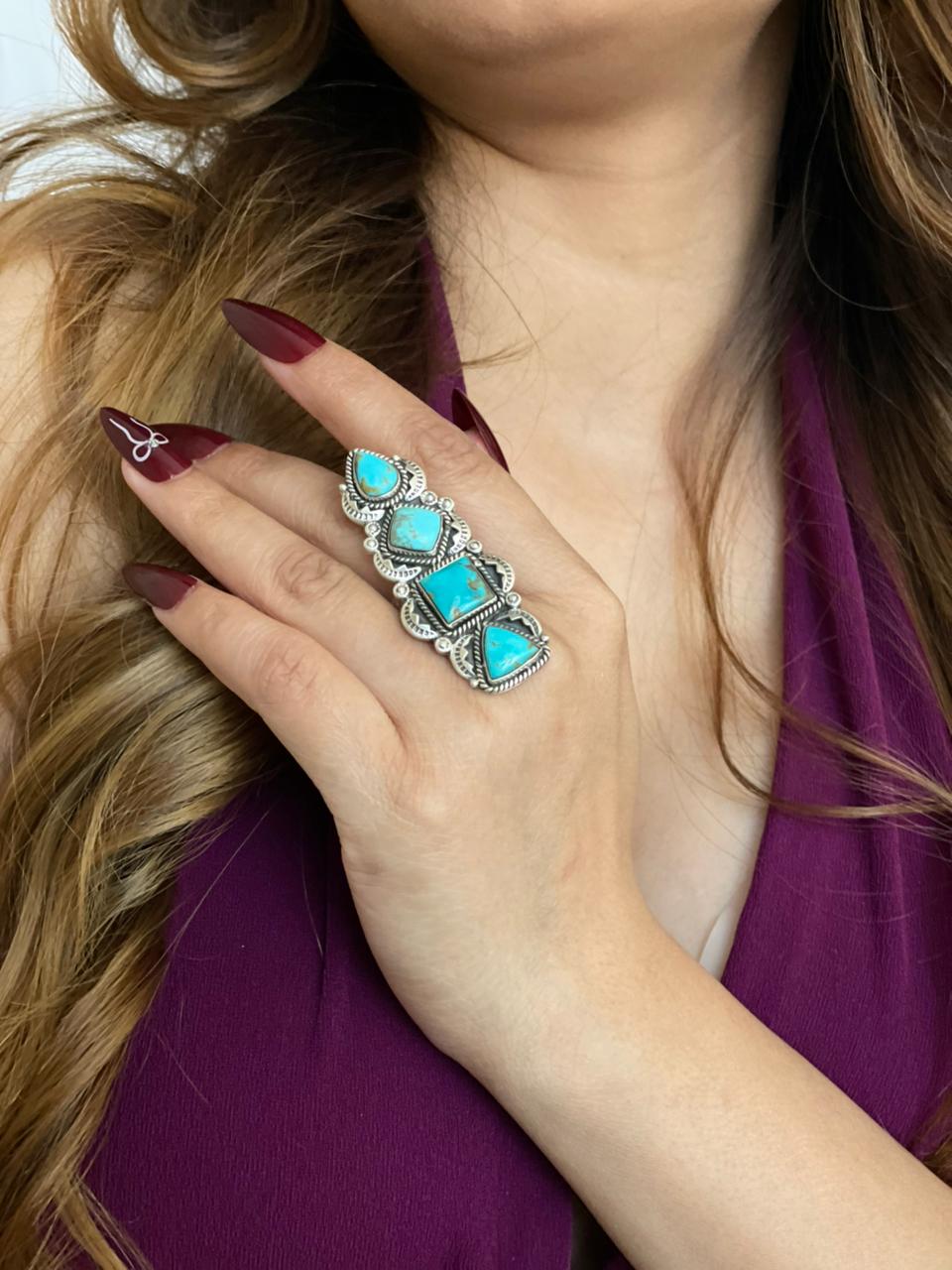 Handmade Sterling Silver Santa Maria Turquoise Adjustable Ring "Signed Nizhoni"