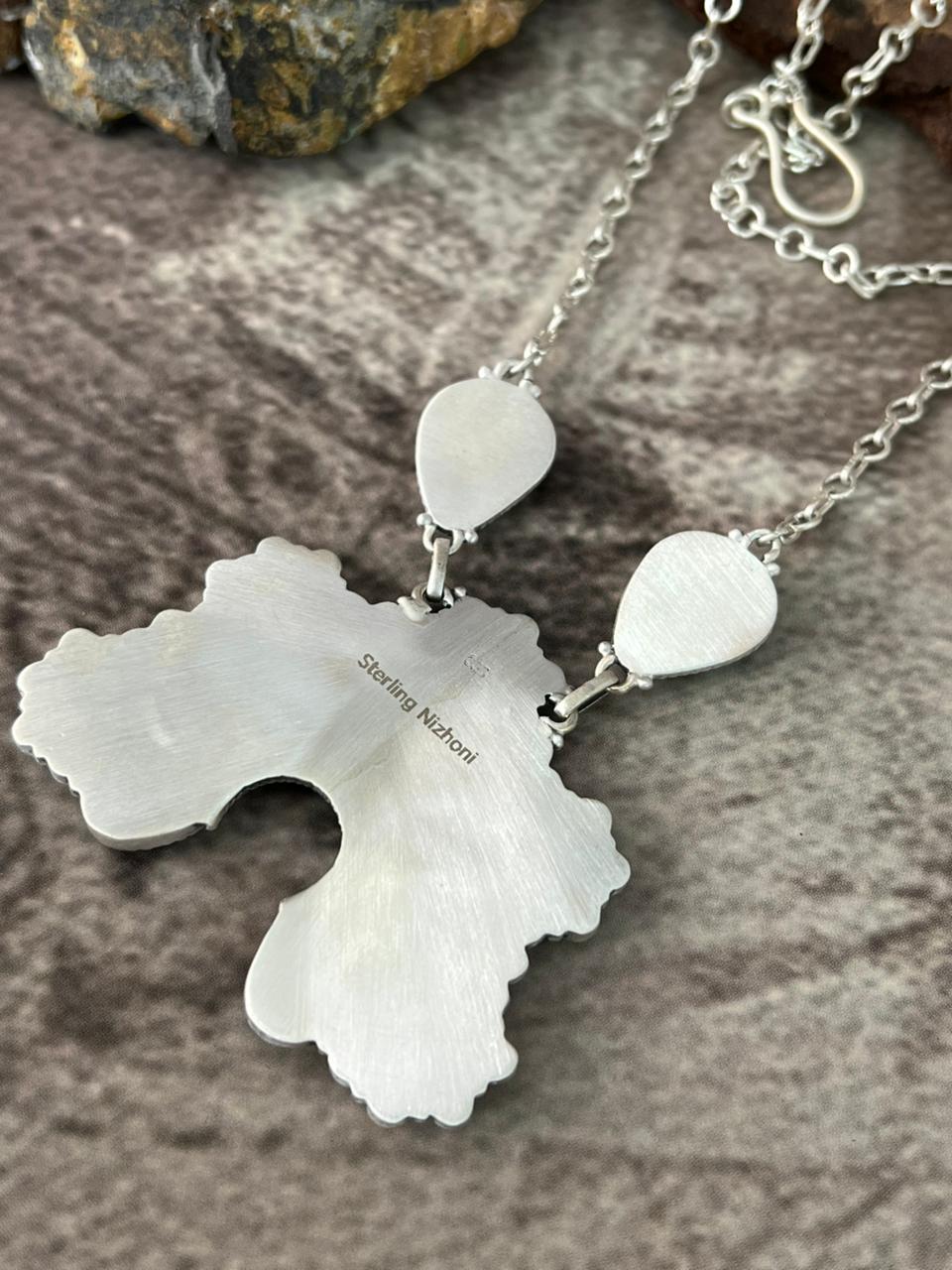 Handmade Sterling Silver Santa Maria with White Buffalo Naja Necklace "Signed Nizhoni"