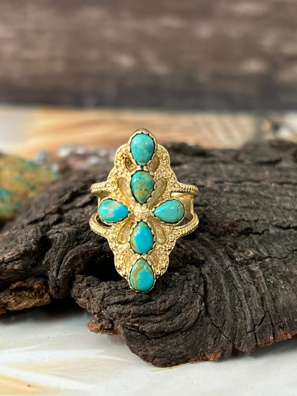 The Golden Collection: Handmade Kingman Turquoise Gold Adjustable Ring