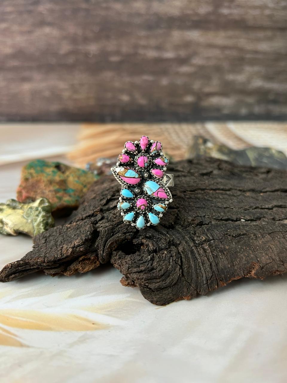 Handmade Sterling Silver Cotton Candy Adjustable Ring "Signed Nizhoni"