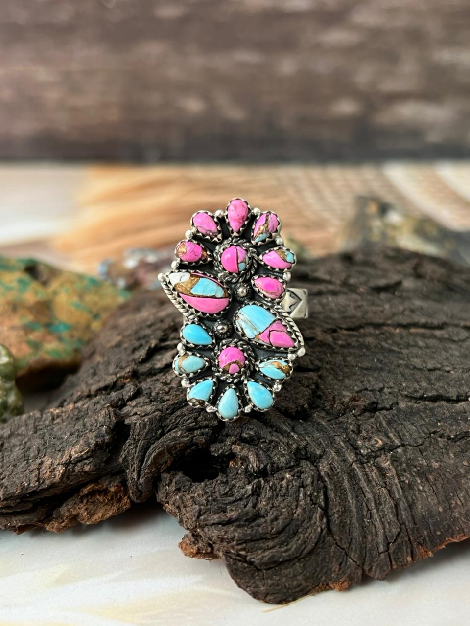 Handmade Sterling Silver Cotton Candy Adjustable Ring "Signed Nizhoni"
