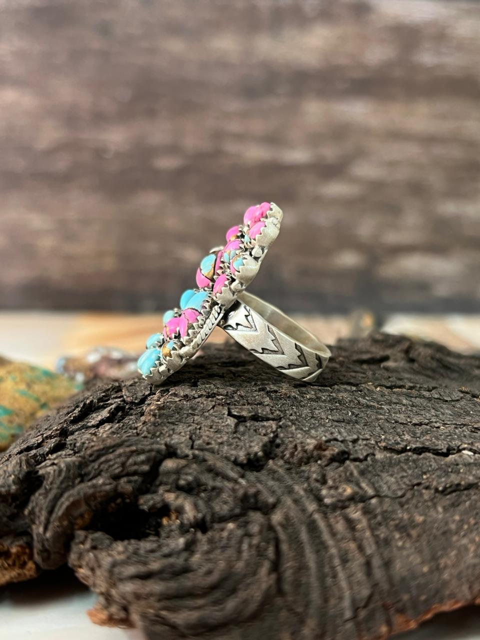 Handmade Sterling Silver Cotton Candy Adjustable Ring "Signed Nizhoni"