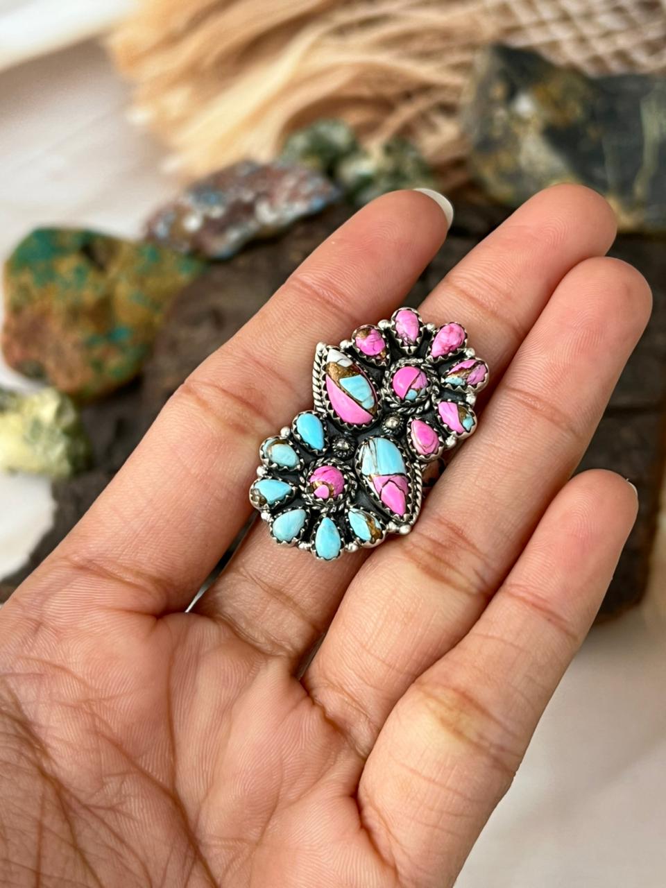 Handmade Sterling Silver Cotton Candy Adjustable Ring "Signed Nizhoni"