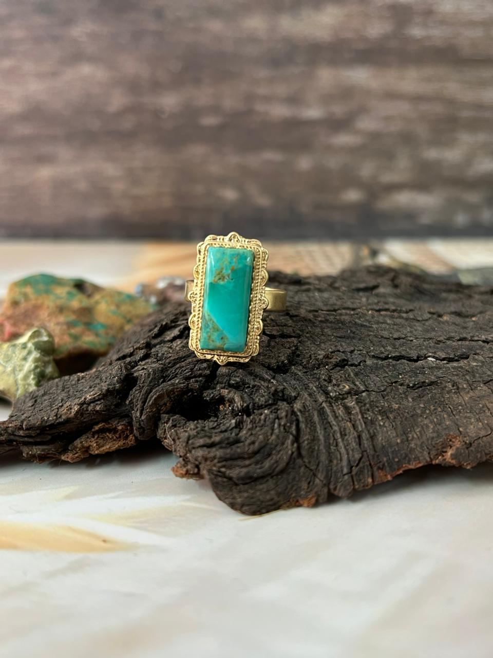 The Golden Collection: Handmade Kingman Turquoise Gold Adjustable Ring
