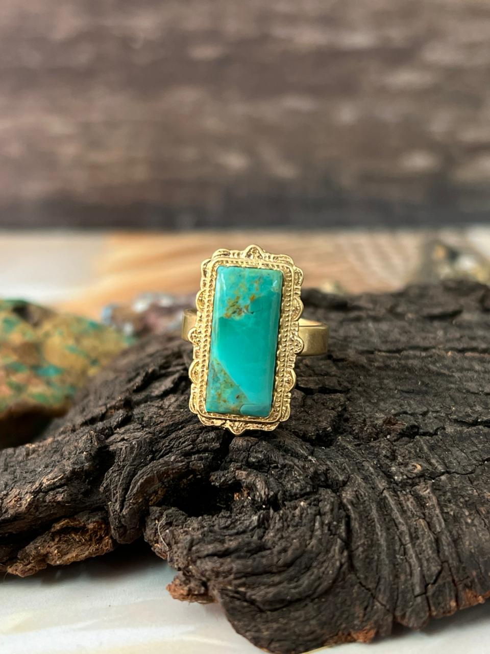 The Golden Collection: Handmade Kingman Turquoise Gold Adjustable Ring