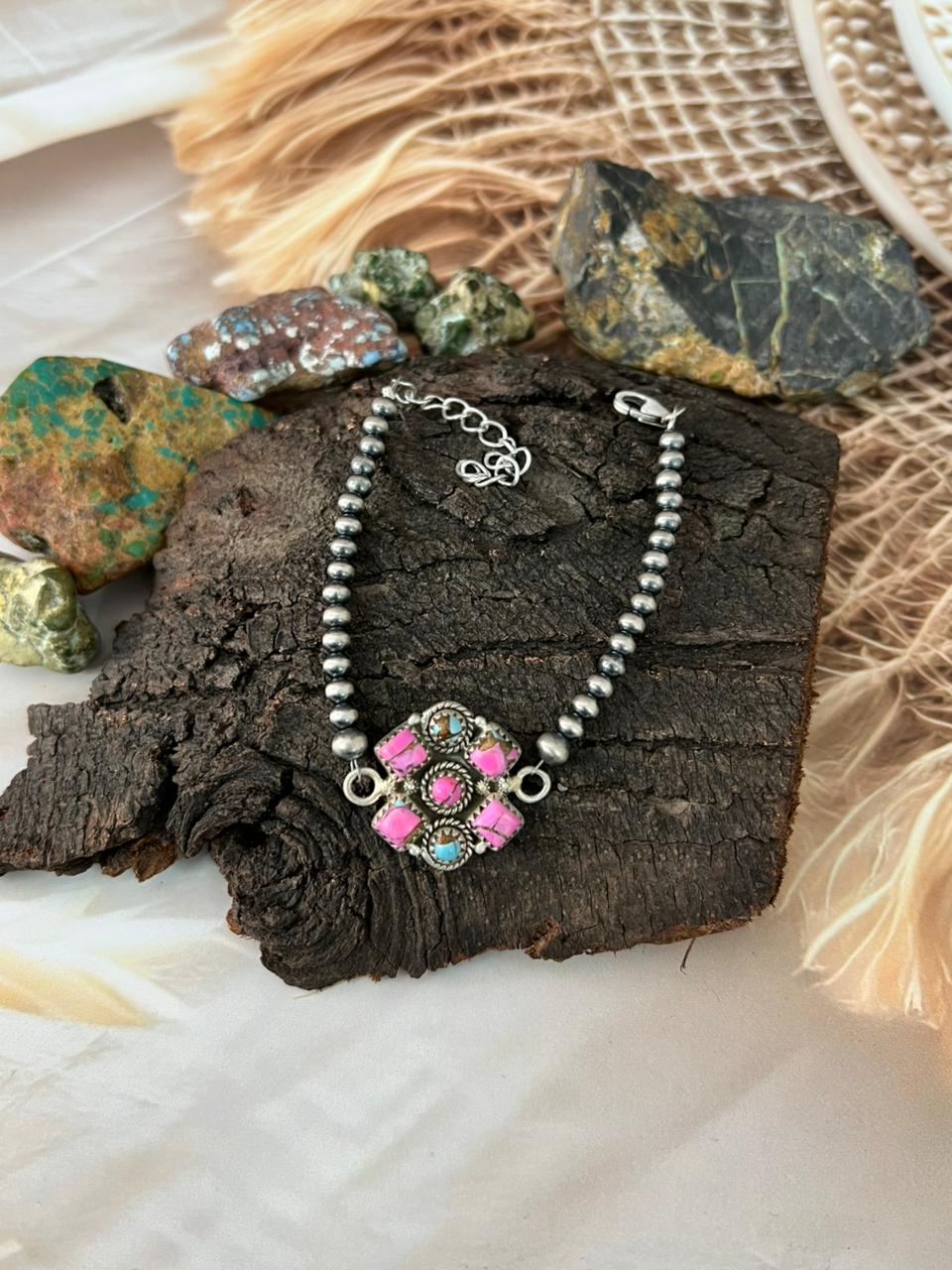 Handmade Sterling Silver Cotton Candy Beads Bracelet "Signed Nizhoni"