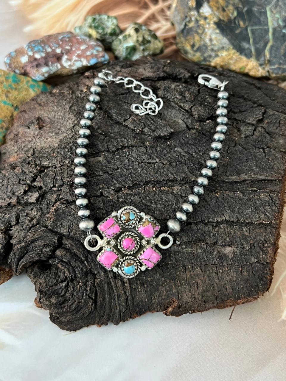 Handmade Sterling Silver Cotton Candy Beads Bracelet "Signed Nizhoni"