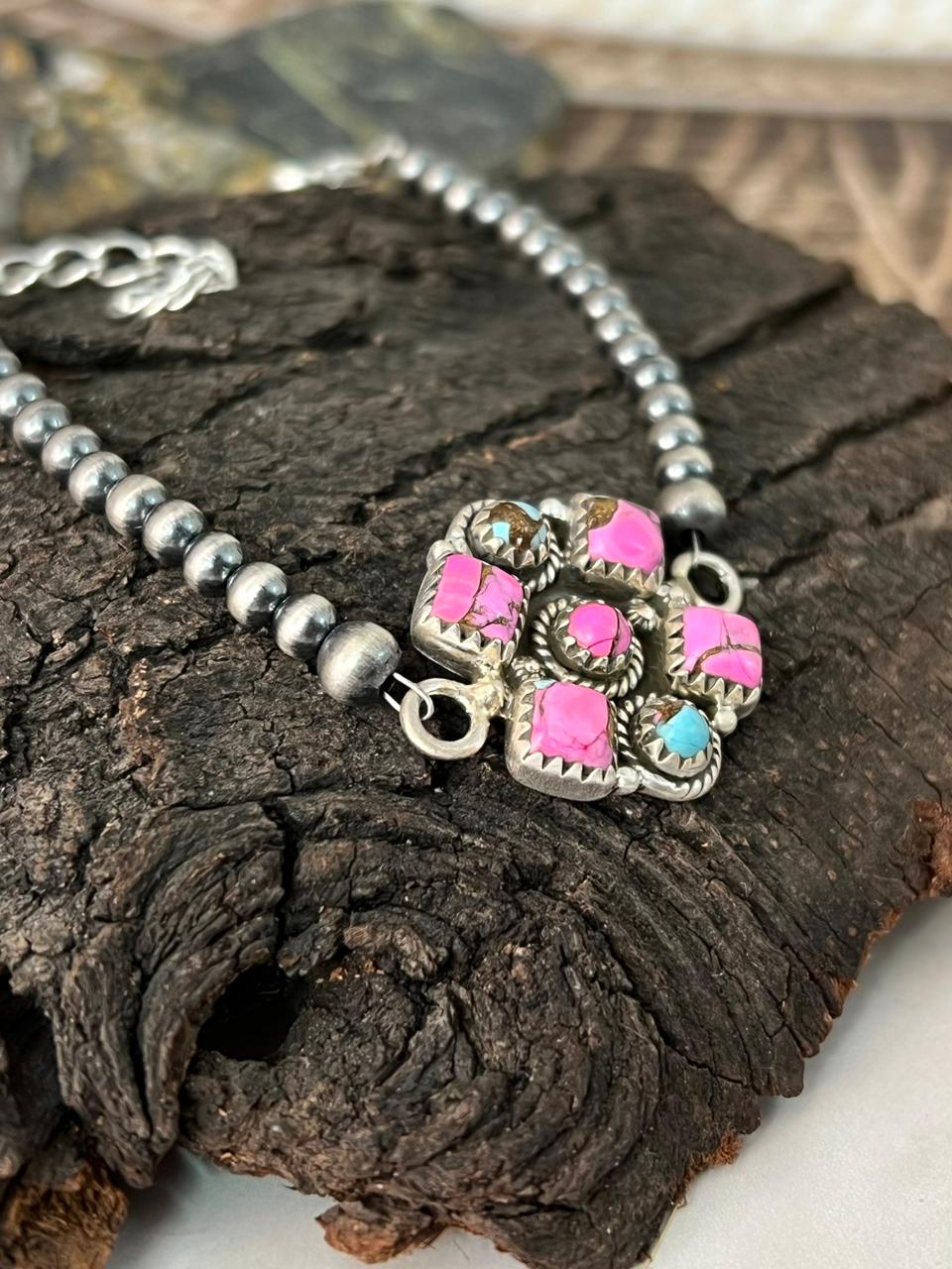 Handmade Sterling Silver Cotton Candy Beads Bracelet "Signed Nizhoni"