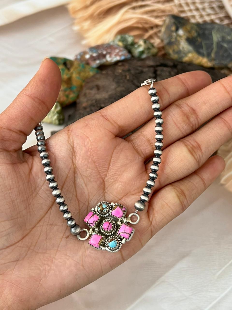 Handmade Sterling Silver Cotton Candy Beads Bracelet "Signed Nizhoni"