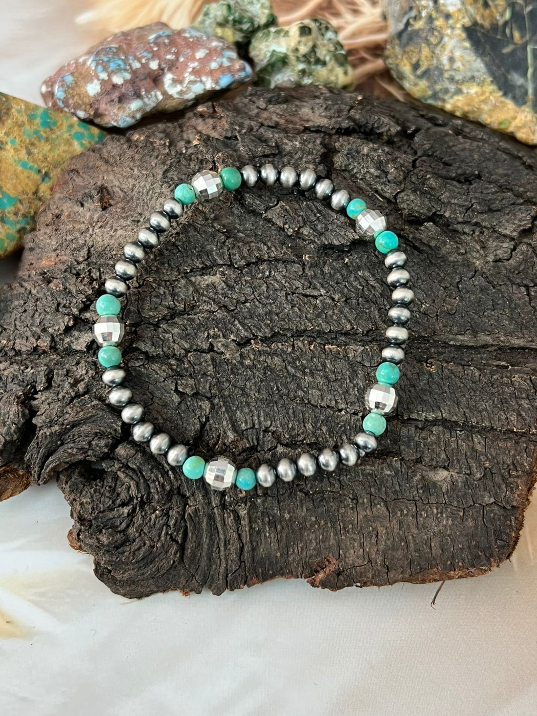 Handmade Sterling Silver Kingman Turquoise Beads Disco Ball Bracelet