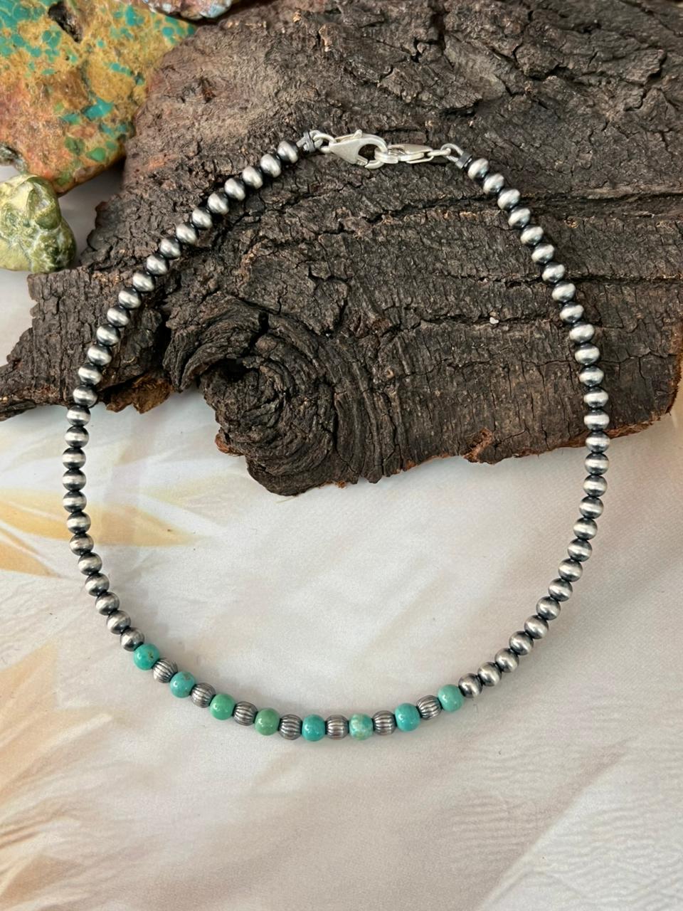 Handmade Sterling Silver Beaded Kingman Turquoise Hat Band