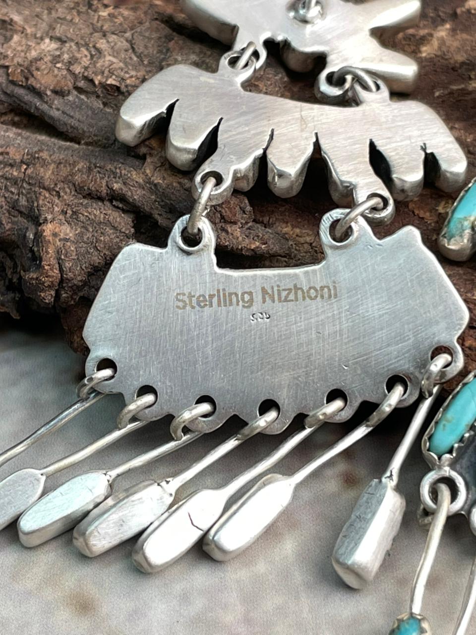 Handmade Sterling Silver Needle Collection: Kingman Turquoise Post Dangle Earrings "Signed Nizhoni"
