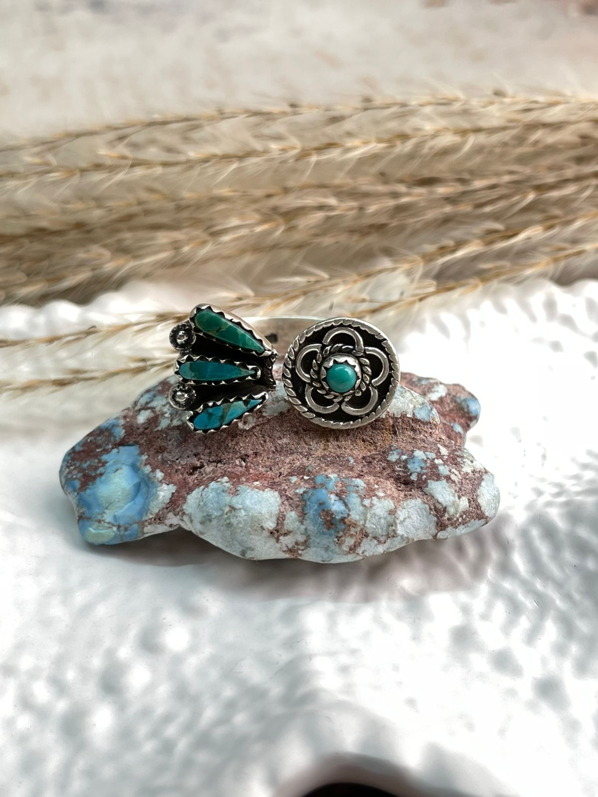 Handmade Sterling Silver Needle Collection: Kingman Turquoise Adjustable Ring "Signed Nizhoni"