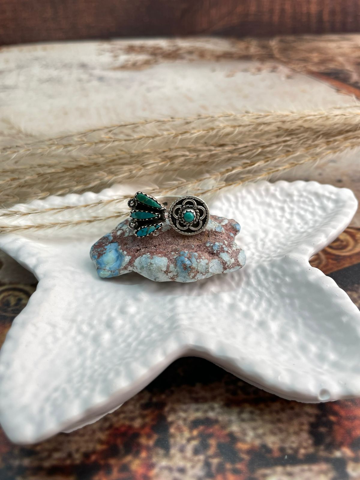 Handmade Sterling Silver Needle Collection: Kingman Turquoise Adjustable Ring "Signed Nizhoni"