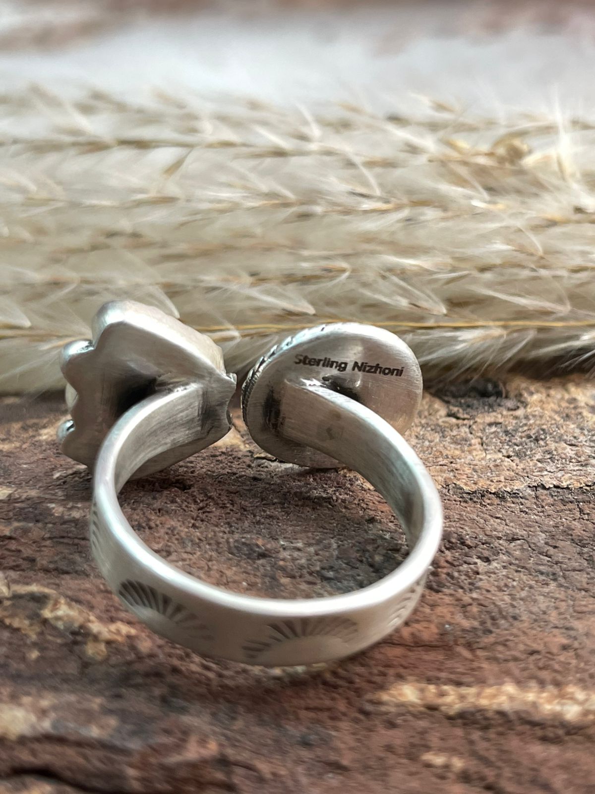 Handmade Sterling Silver Needle Collection: Kingman Turquoise Adjustable Ring "Signed Nizhoni"