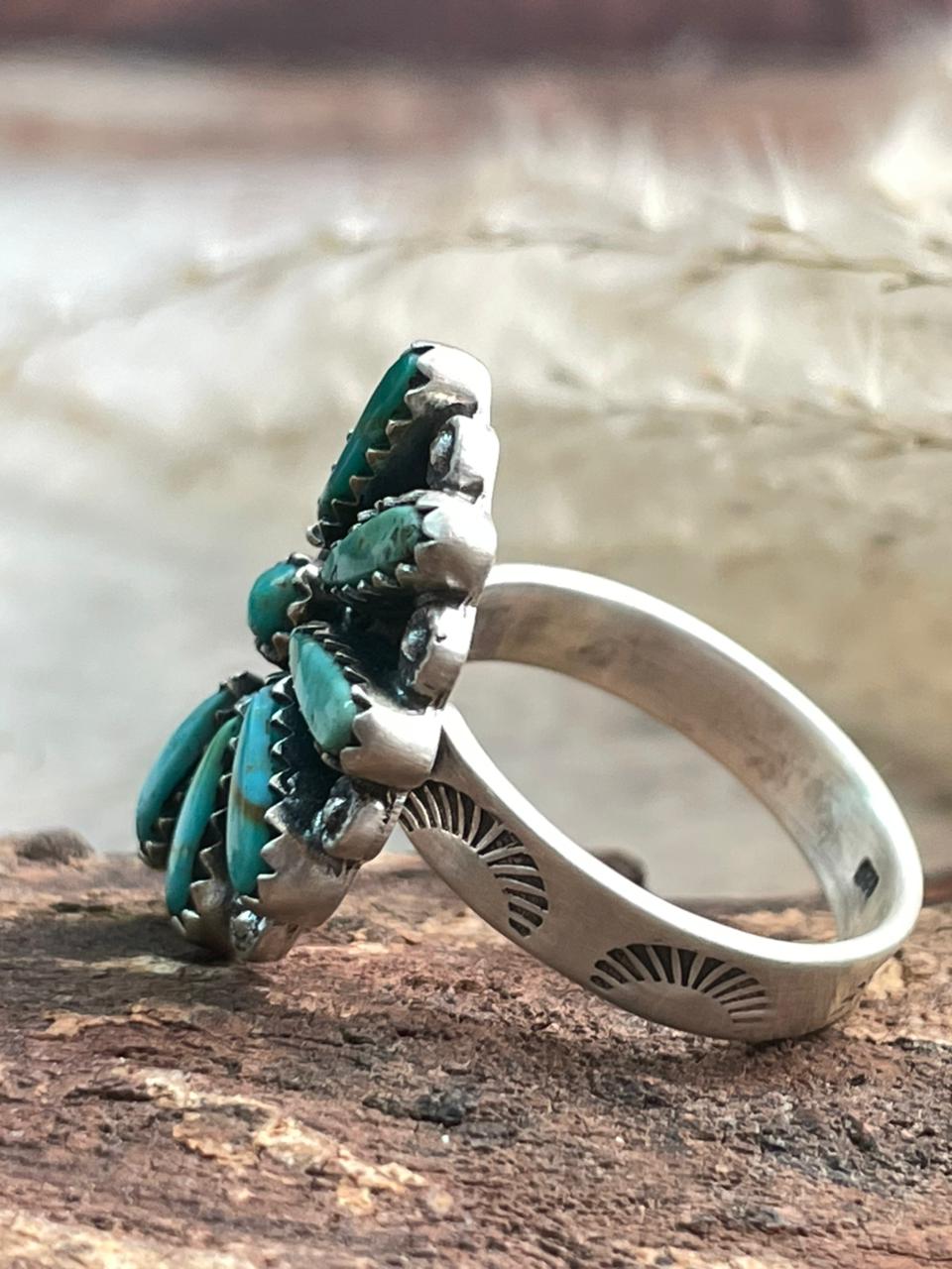 Handmade Sterling Silver Needle Collection: Kingman Turquoise Adjustable Ring "Signed Nizhoni"
